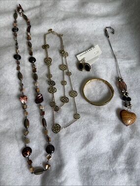 3 Gold-Tone Floral Link Necklace, Earrings and Bracelet